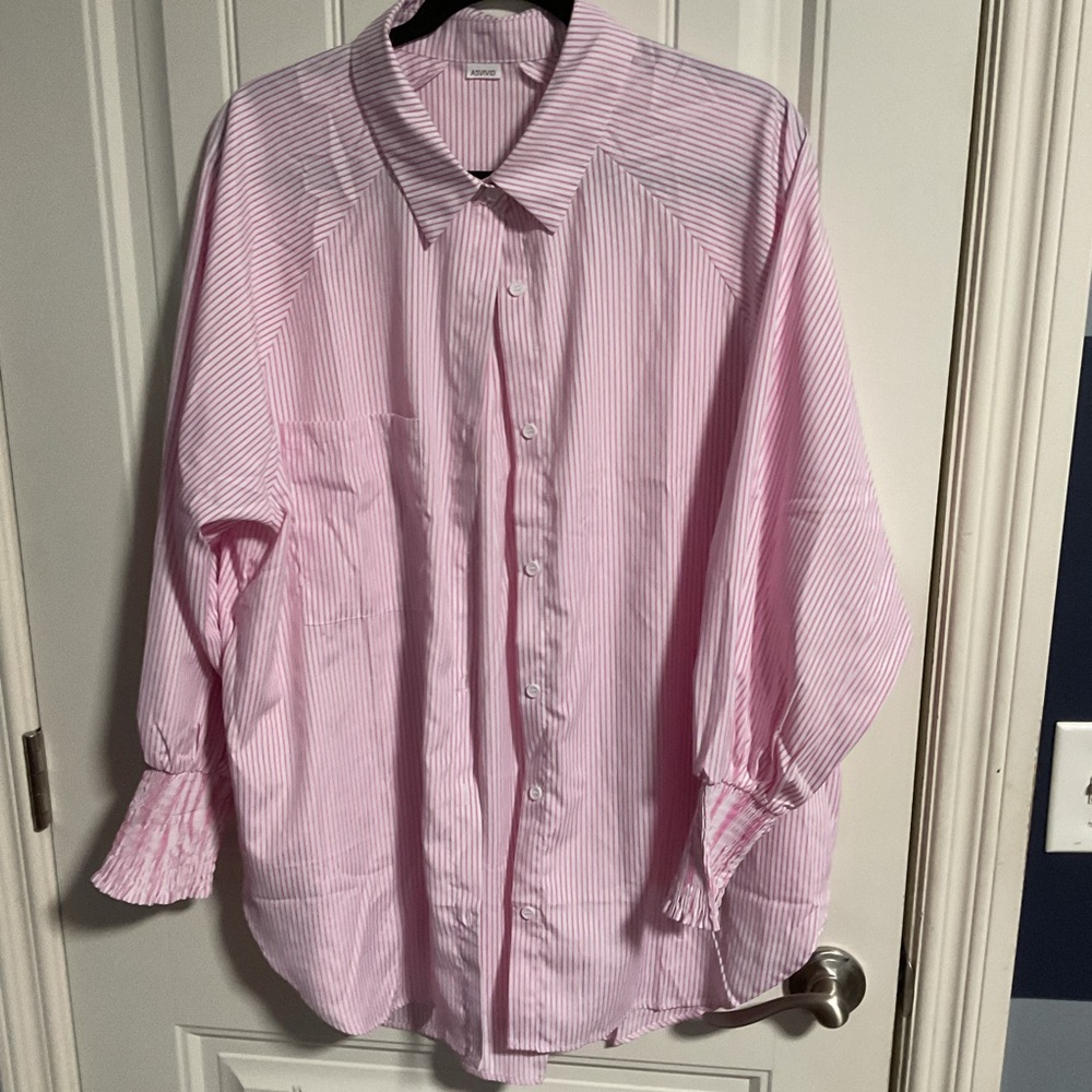 Chic Pink Striped Women's Button Down Shirt